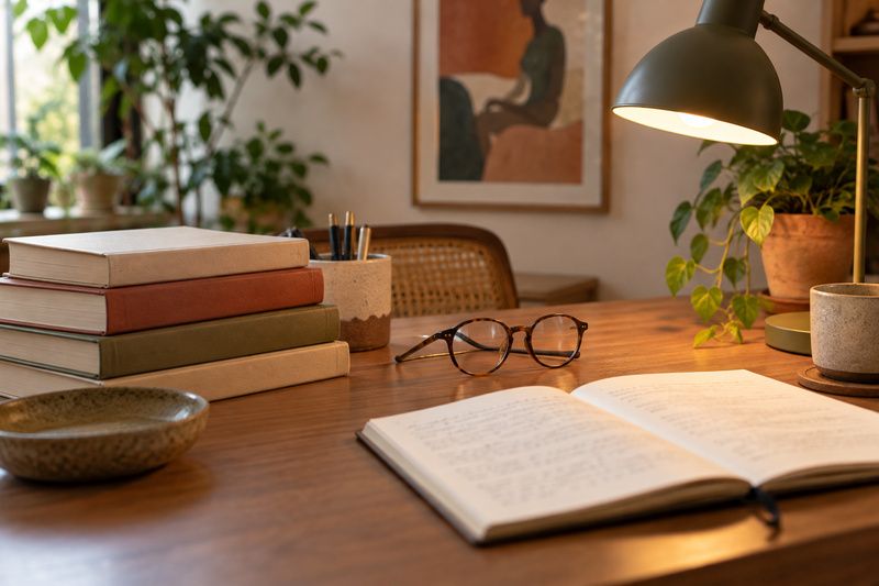 Livros de Psicanálise e caderno de estudos sobre uma mesa