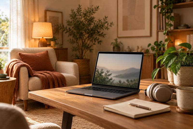 Notebook aberto em ambiente reservado preparado para sessão de Psicanálise online